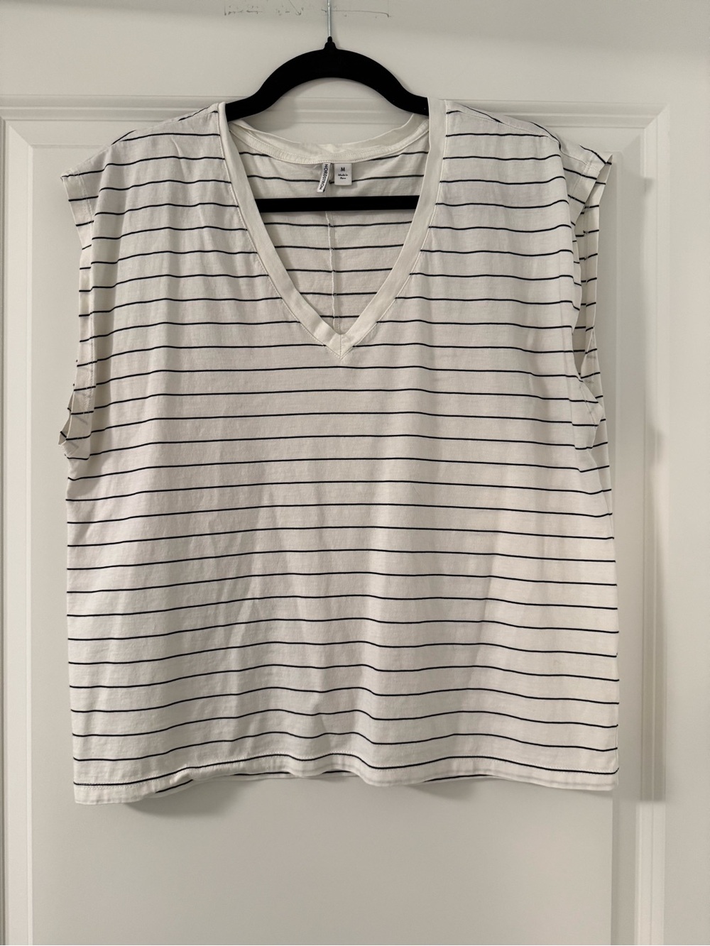 Nordstrom White Tank Top with Thin Black Stripes